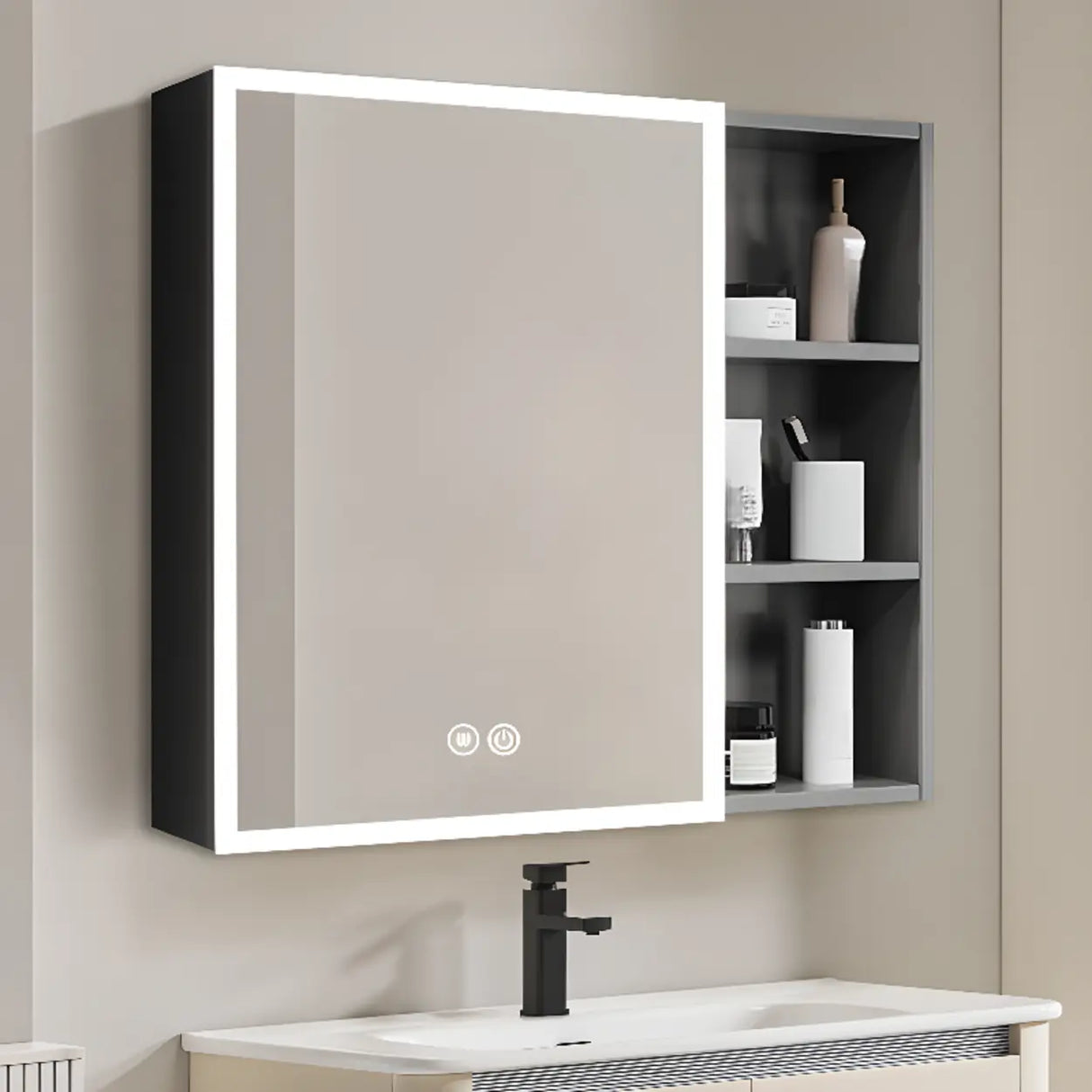 Soft Close Door Hinges Frameless Mirror Medicine Cabinet Image - 4