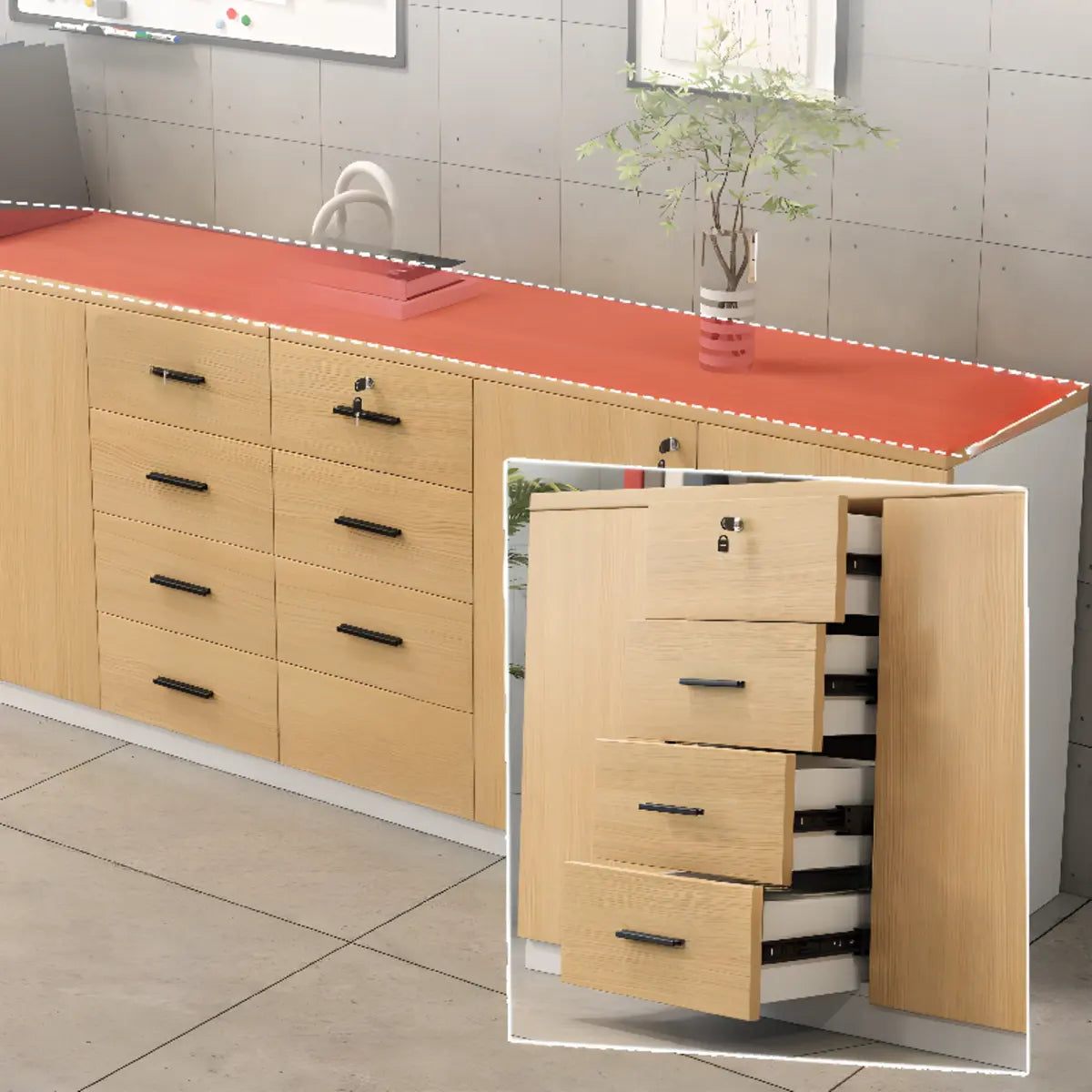 Soft Close Drawer Wood Horizontal Storage Cabinet with Locks Image - 6