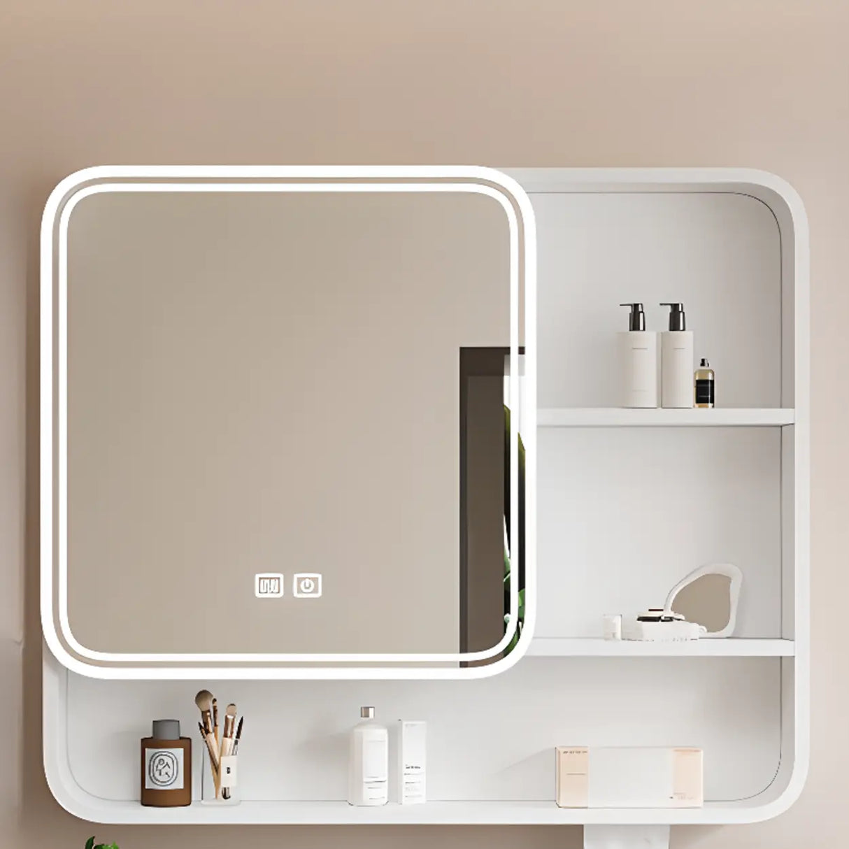 Soft Close Hinges Mirror Aluminum White Medicine Cabinet Image - 5