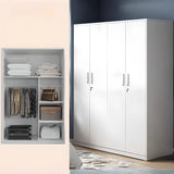 Soft Close Iron White Large Armoire with Shelves and Lock Image - 12