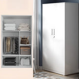 Soft Close Iron White Large Armoire with Shelves and Lock Image - 9