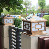 Solar Chinese Style Square Garden Lantern Brown Lamp Image - 3