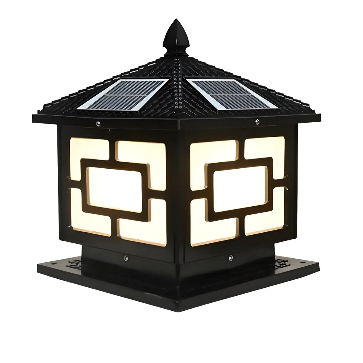 Solar Chinese Style Square Garden Lantern Brown Lamp Image - 5