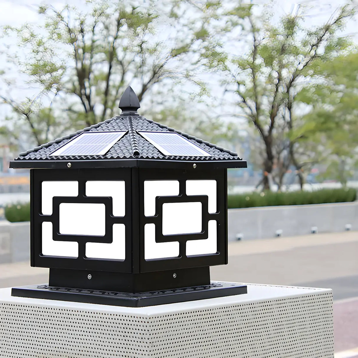 Solar Chinese Style Square Garden Lantern Brown Lamp Image - 8