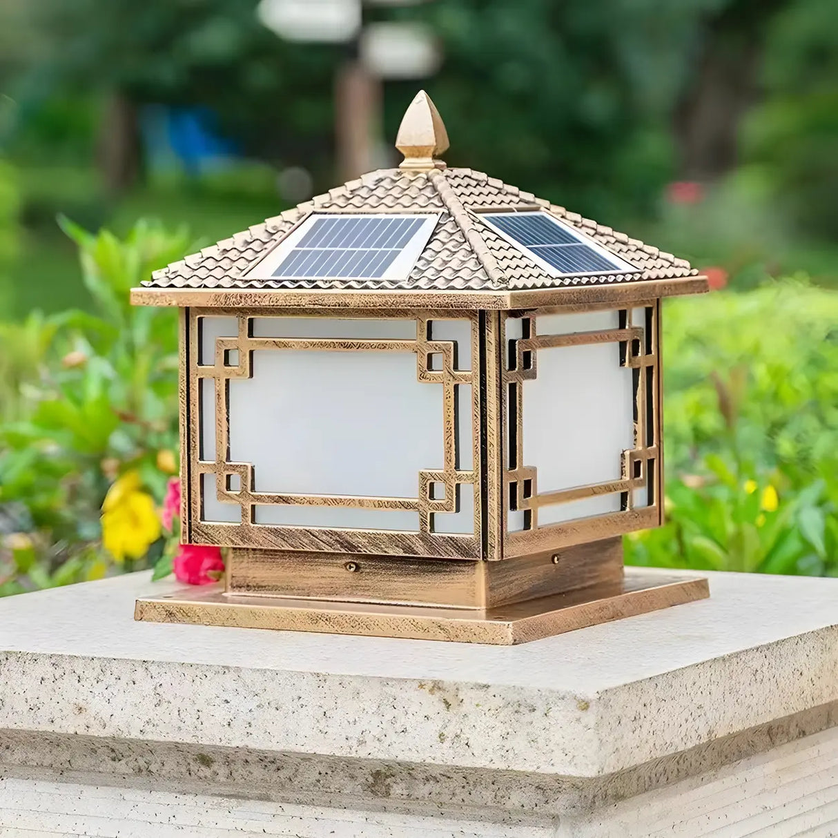 Solar Chinese Style Square Metal Outdoor Lantern Lamp Image - 16