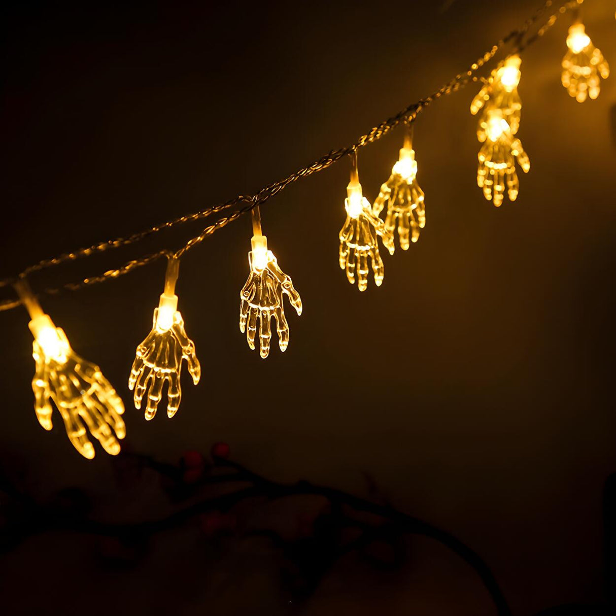 Solar-Powered Ghost Hand LED Halloween String Lights Image - 1