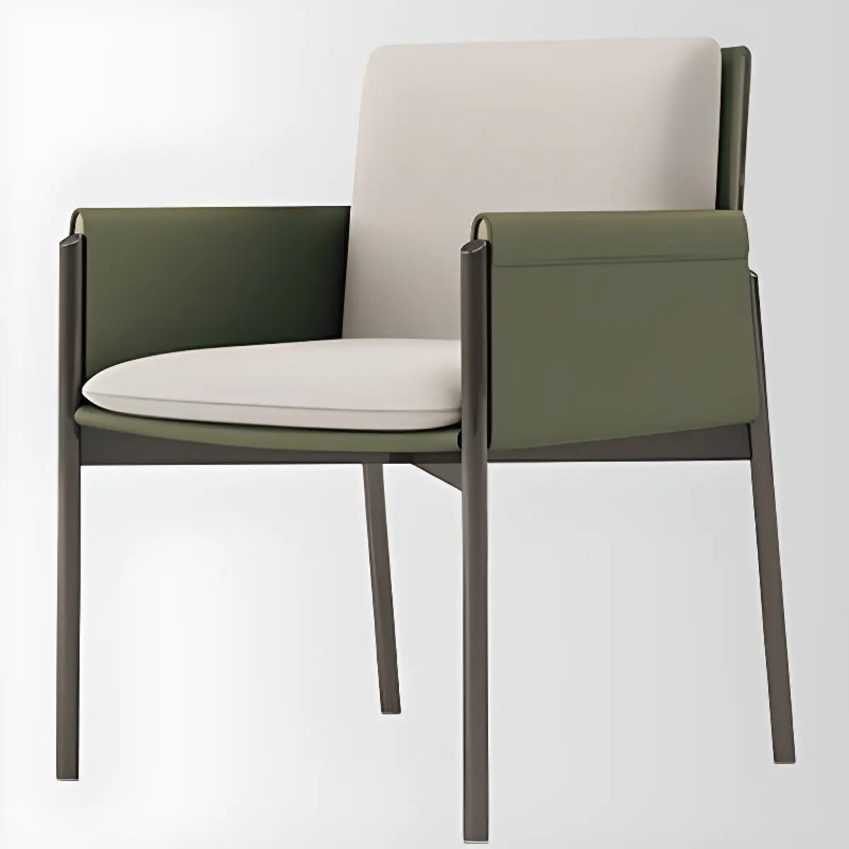 Solid Back Armrest Faux Leather Dining Chair Green Image - 3