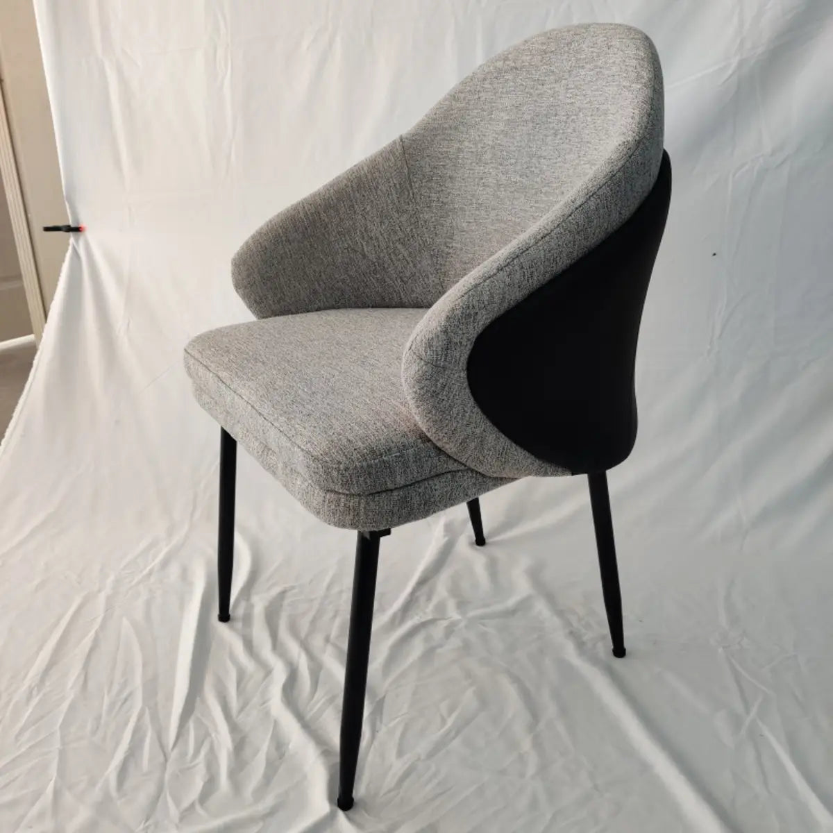 Solid Back Cotton Arm Metal Dining Chair Gray- Black Image - 3