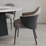 Solid Back Cotton Arm Metal Dining Chair Gray- Black Image - 4