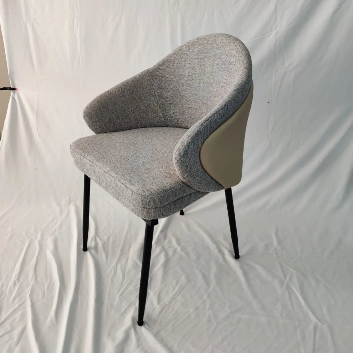 Solid Back Cotton Arm Metal Dining Chair Gray- Black Image - 5