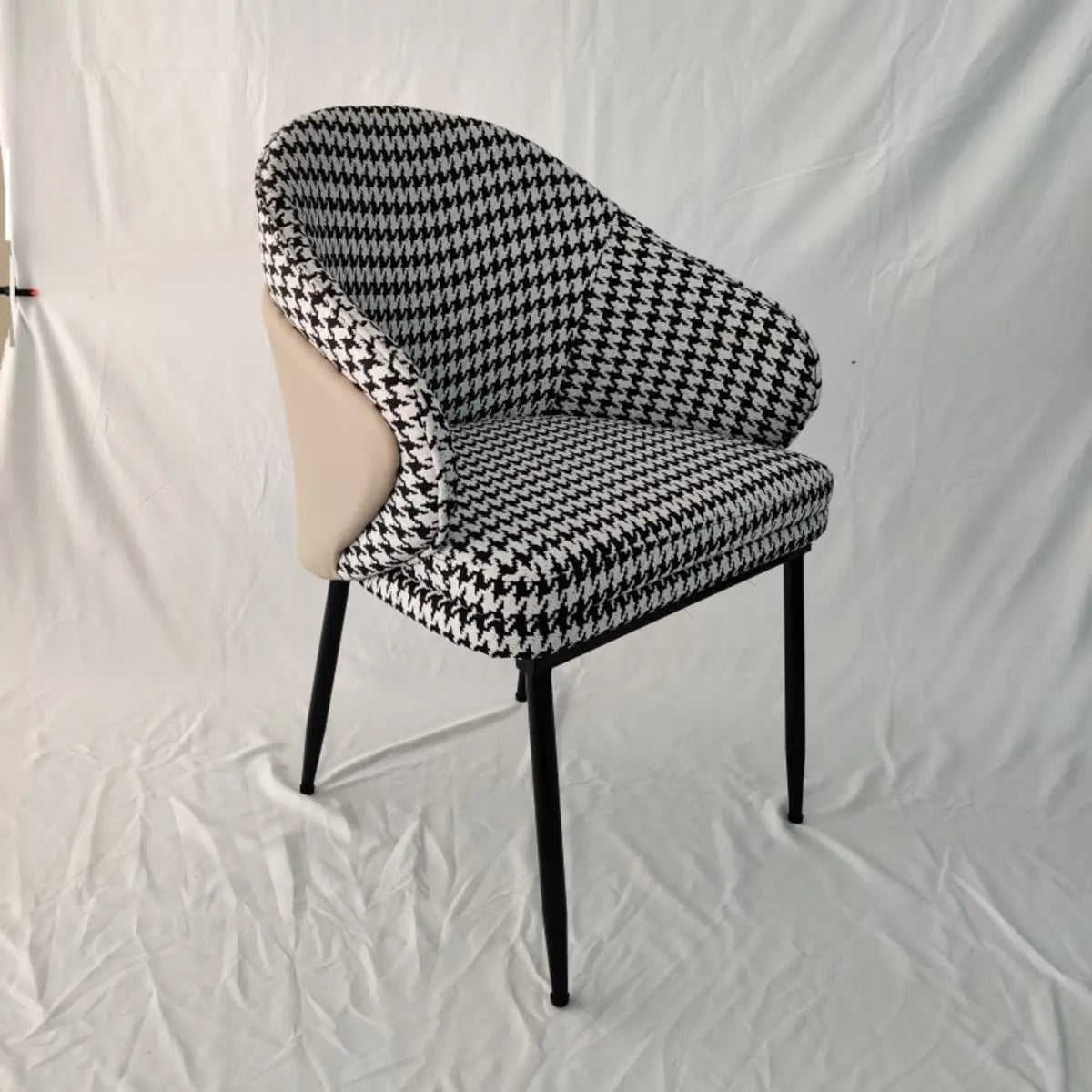 Solid Back Cotton Arm Metal Dining Chair Gray- Black Image - 7