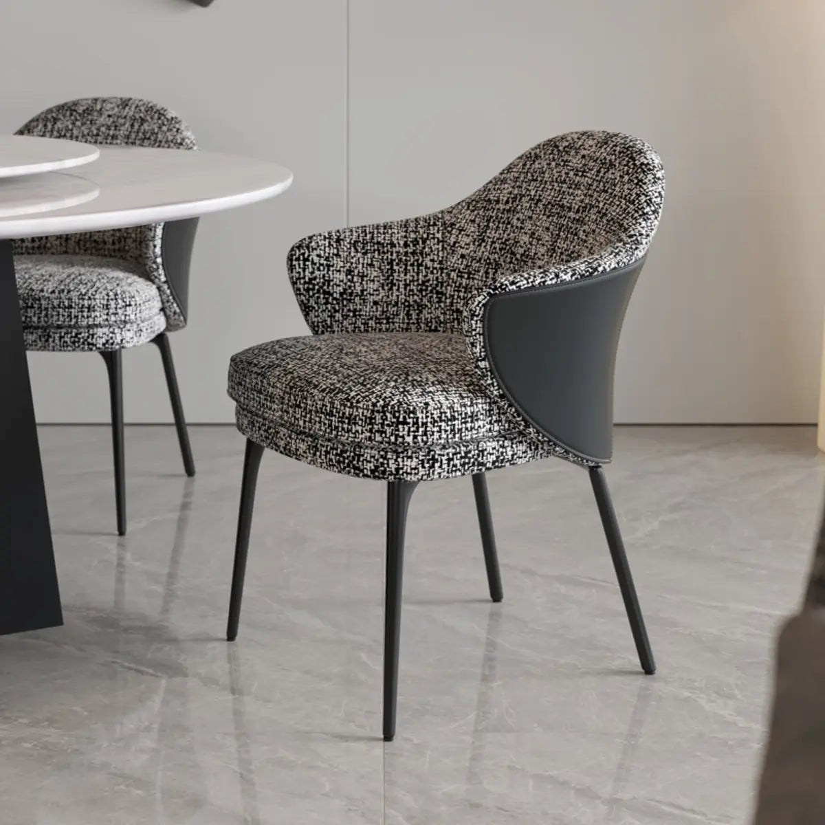 Solid Back Cotton Arm Metal Dining Chair Gray- Black Image - 9