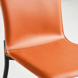 Solid Back Faux Leather Armless Metal Dining Chair Image - 9