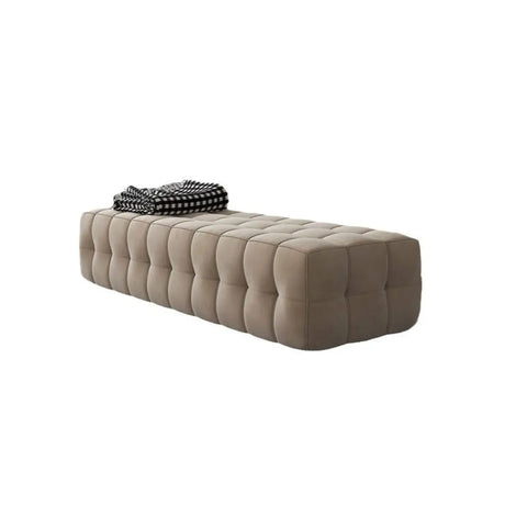 Solid Beige Upholstered Short Height Bedroom Bench Image - 2