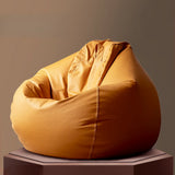 Solid Color Brown Large Round Leather Bean Bag with Storage Image - 11