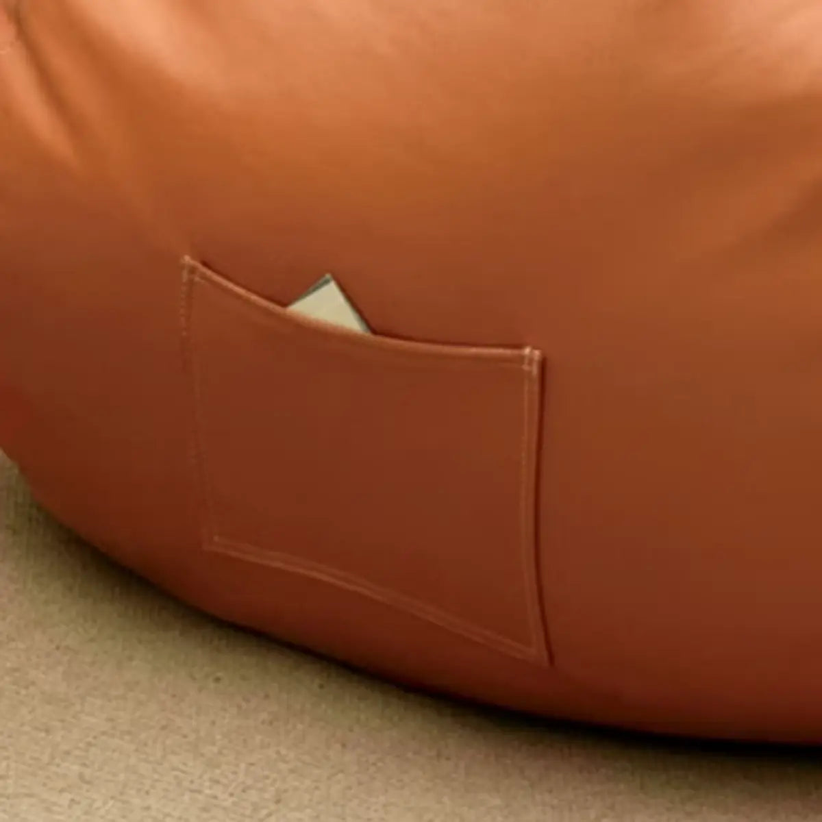 Solid Color Brown Large Round Leather Bean Bag with Storage Image - 12