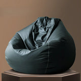 Solid Color Brown Large Round Leather Bean Bag with Storage Image - 15