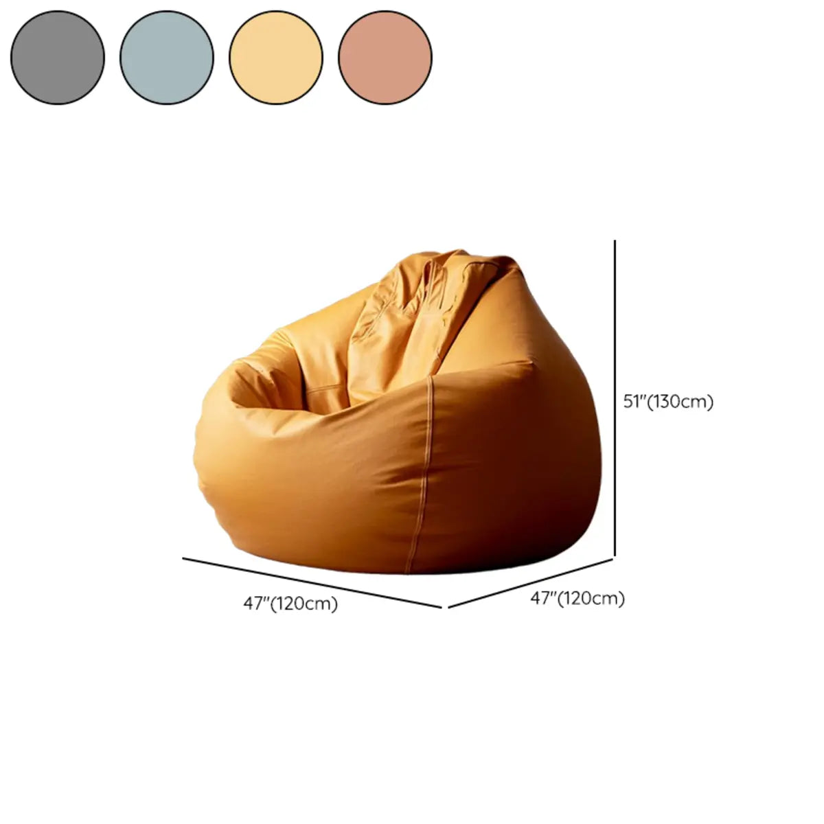 Solid Color Brown Large Round Leather Bean Bag with Storage 