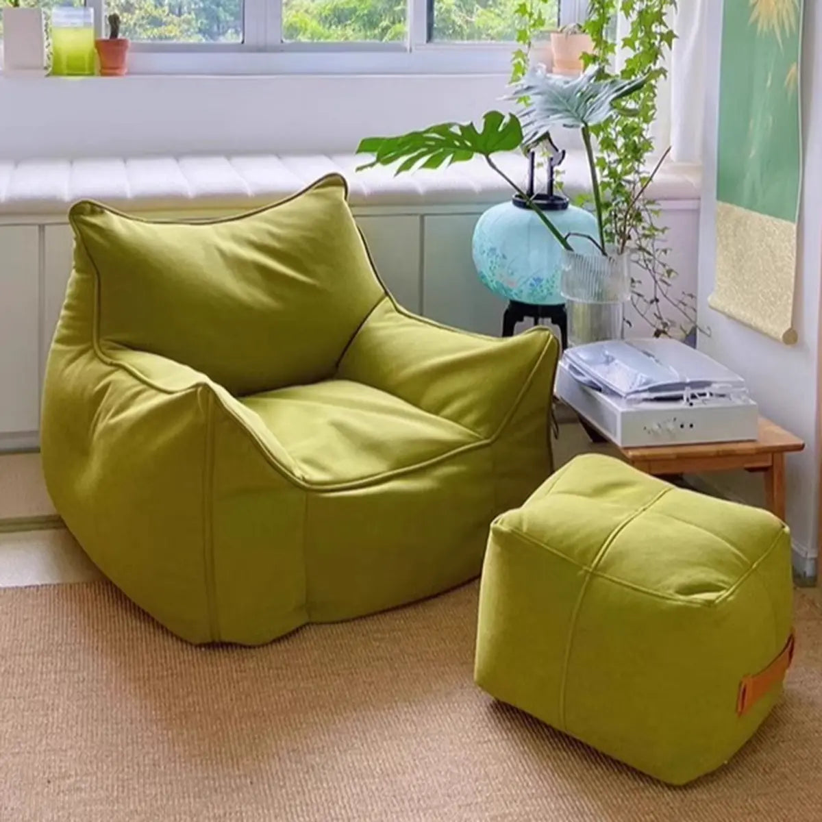 Solid Color Green Large Square Cotton Removable Bean Bag Image - 8