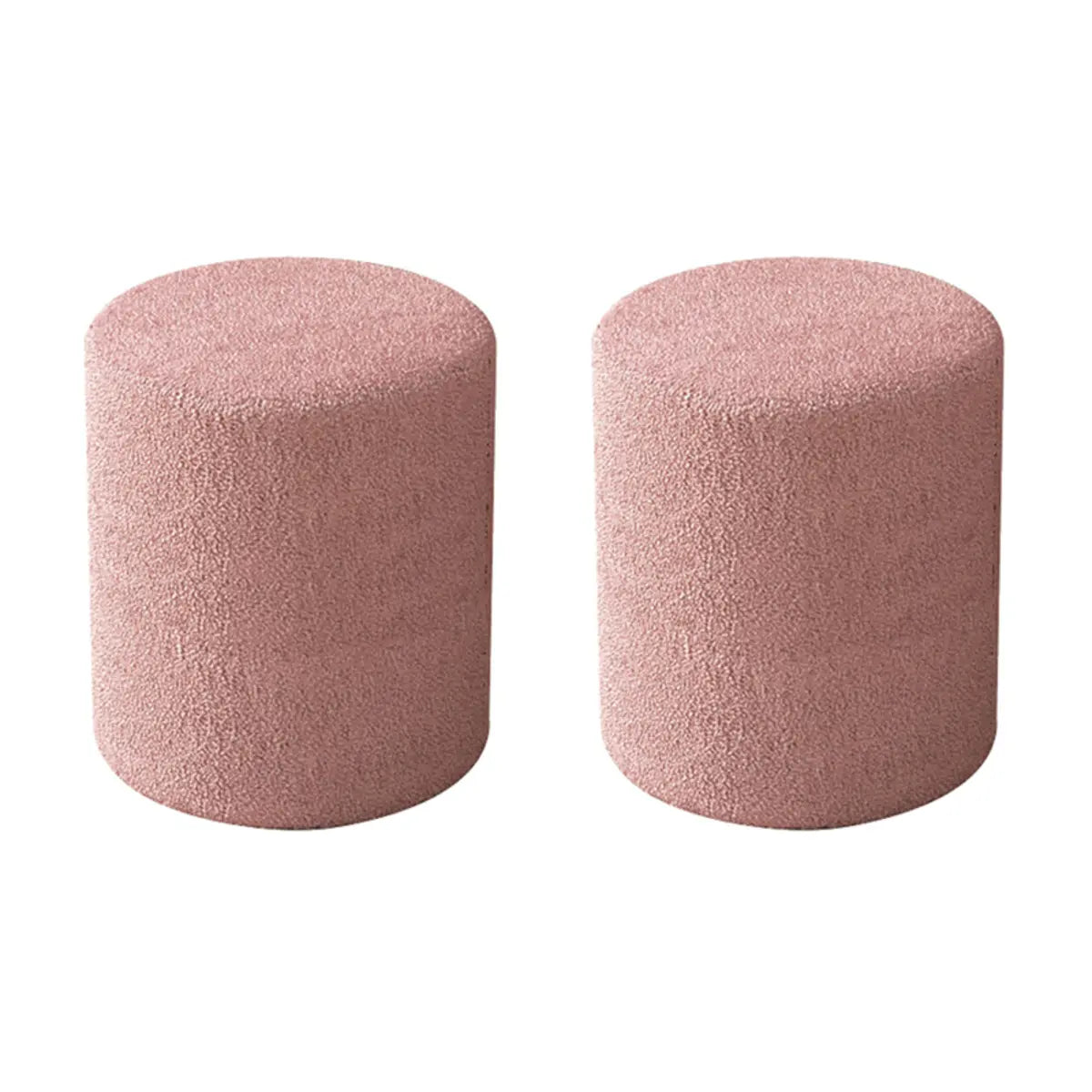 Solid Color Light Pink Cylindrical Fabric Vanity Stool Image - 11