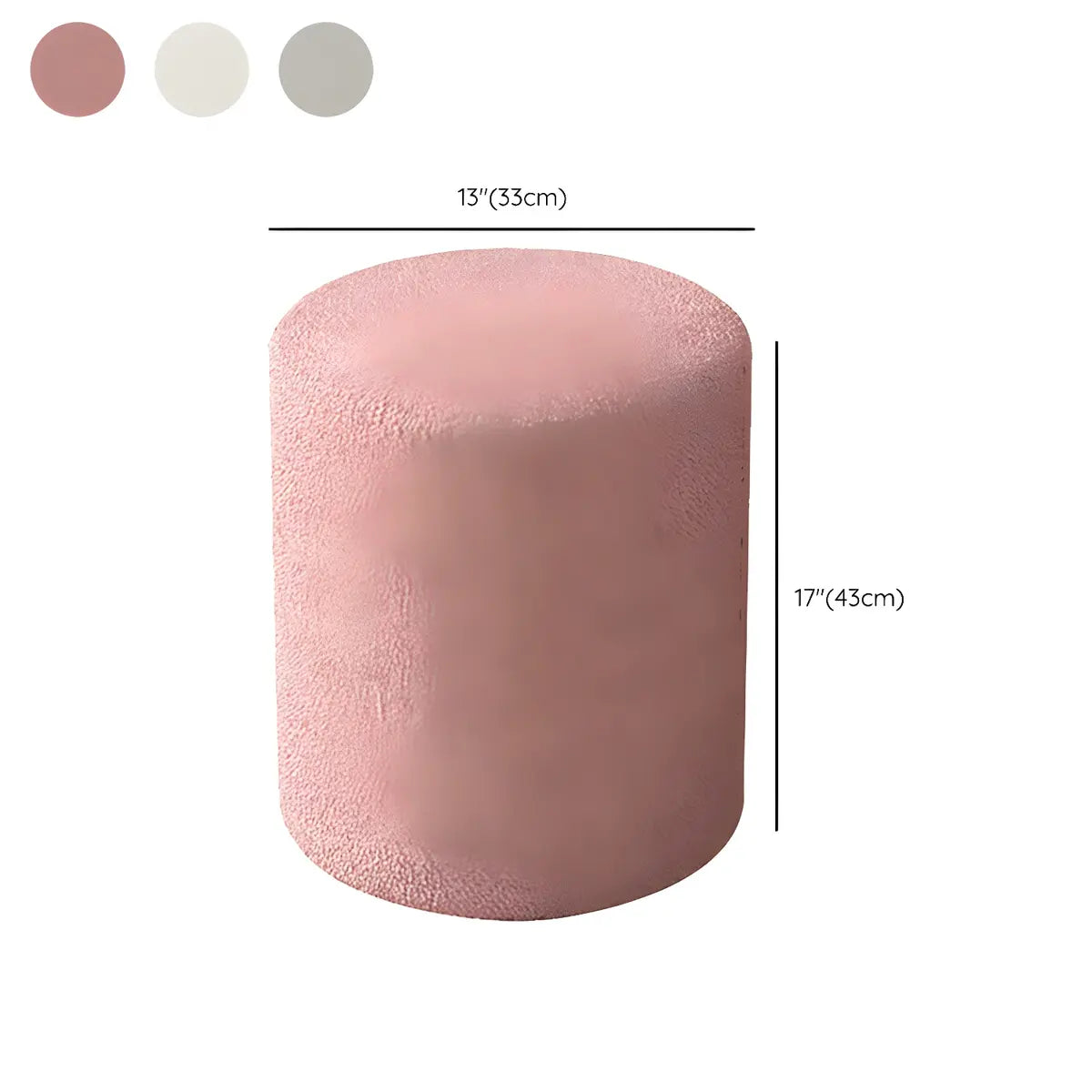 Solid Color Light Pink Cylindrical Fabric Vanity Stool 