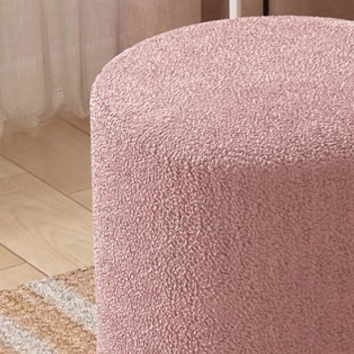 Solid Color Light Pink Cylindrical Fabric Vanity Stool Image - 8