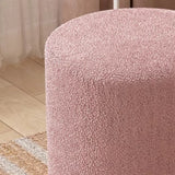 Solid Color Light Pink Cylindrical Fabric Vanity Stool Image - 8