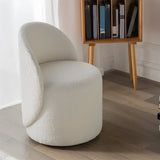 Solid Color White Round Wool Vanity Stool with Backrest Image - 1