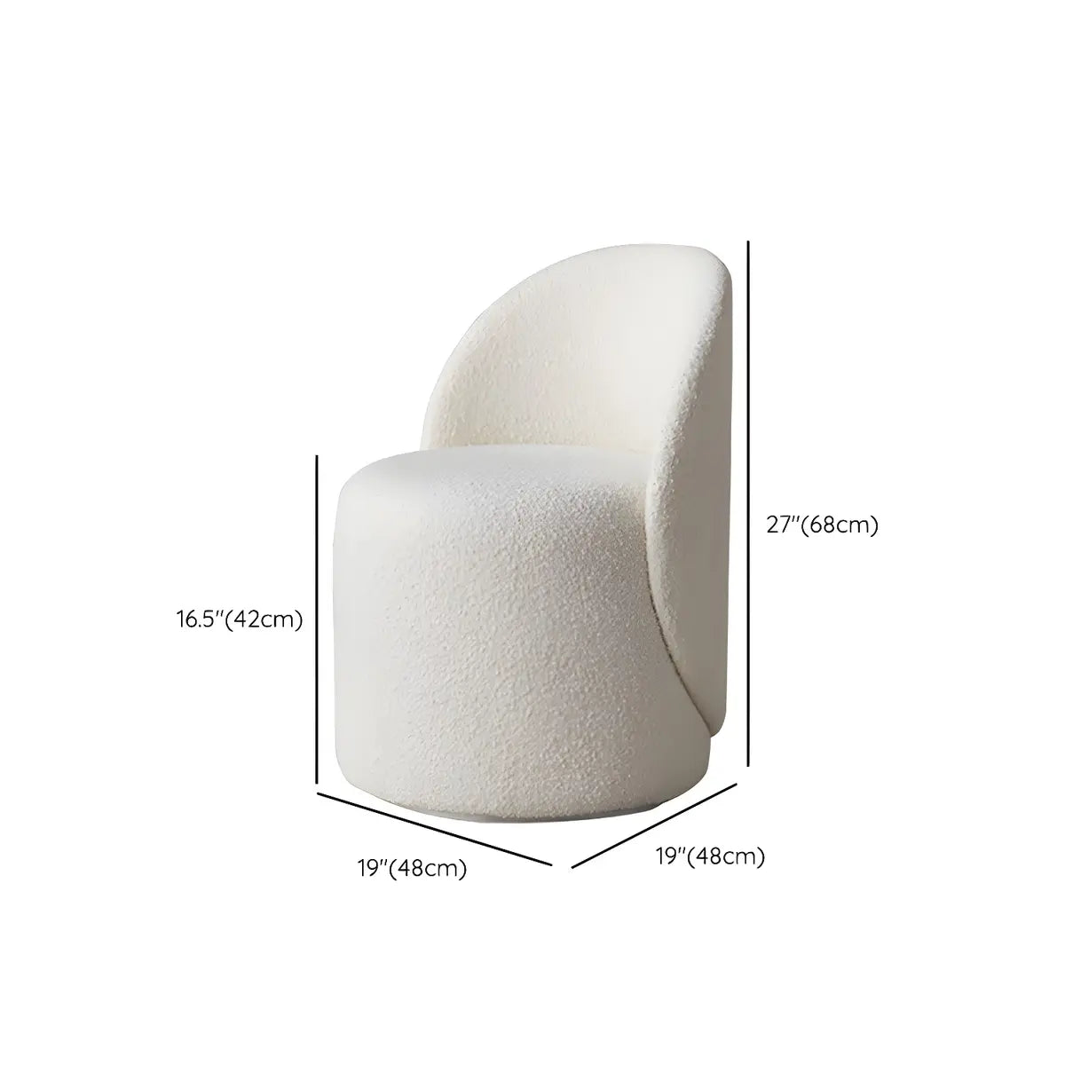 Solid Color White Round Wool Vanity Stool with Backrest 