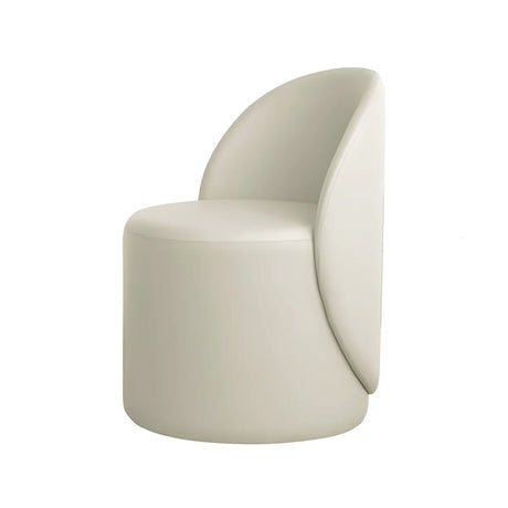 Solid Color White Round Wool Vanity Stool with Backrest Image - 2