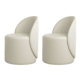 Solid Color White Round Wool Vanity Stool with Backrest Image - 3