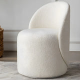 Solid Color White Round Wool Vanity Stool with Backrest Image - 4