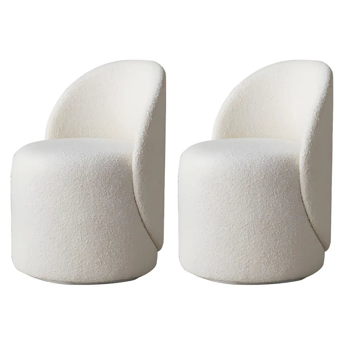 Solid Color White Round Wool Vanity Stool with Backrest Image - 7