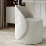 Solid Color White Round Wool Vanity Stool with Backrest Image - 8