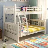 Solid Pine Wood White Bunk Bed with Guardrail and Mattress Image - 1