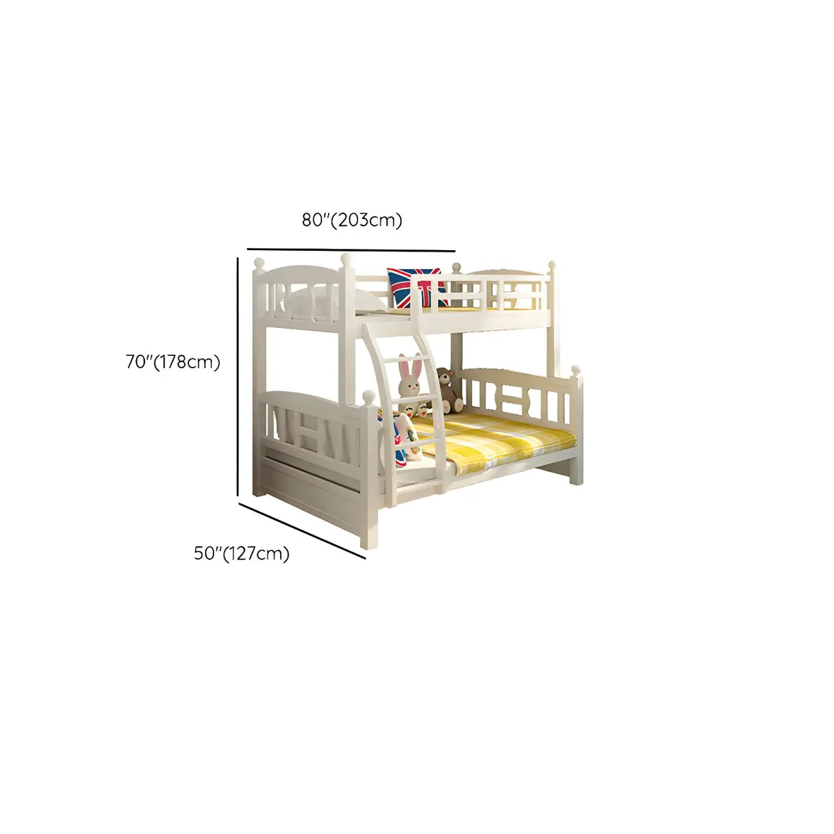 Solid Pine Wood White Bunk Bed with Guardrail and Mattress 