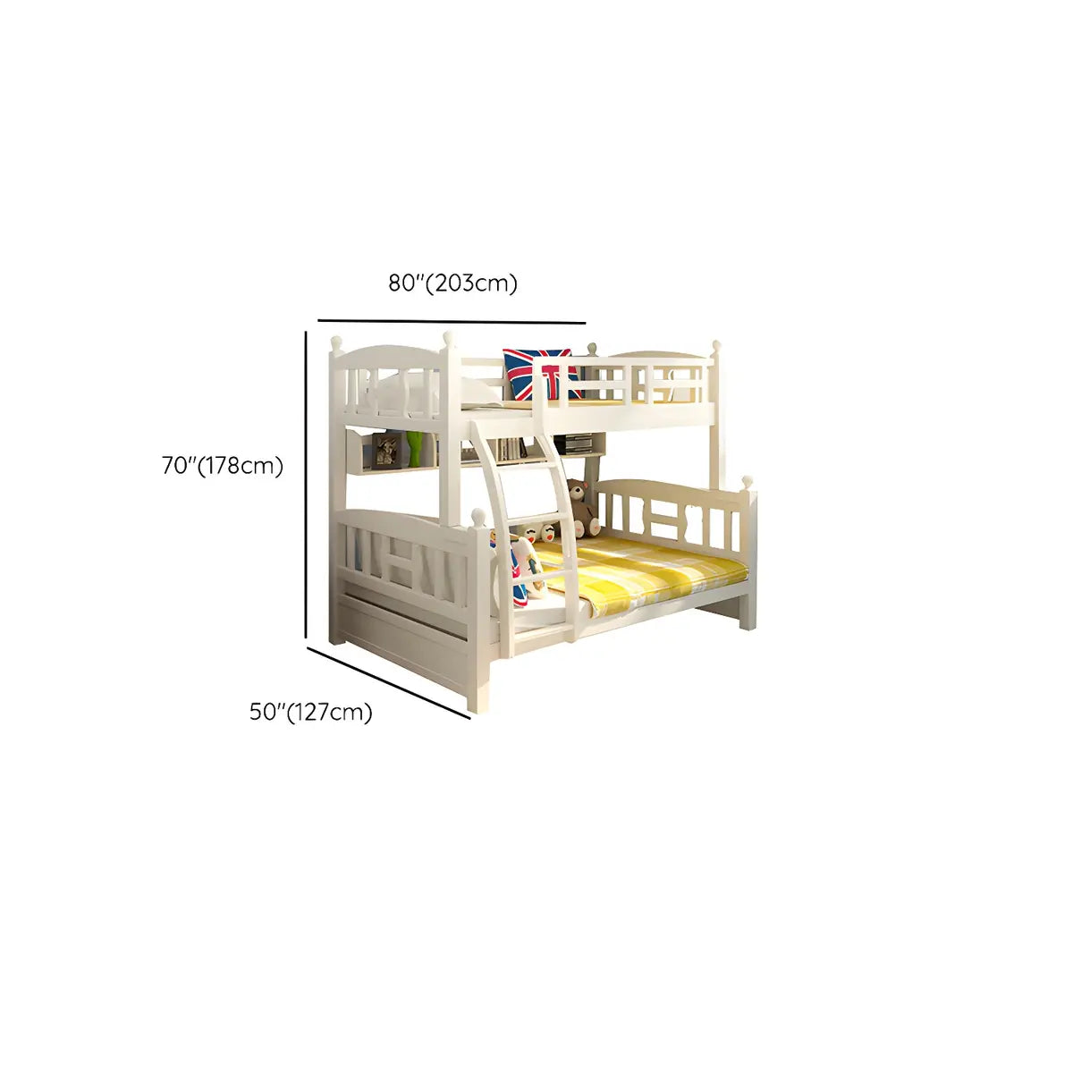 Solid Pine Wood White Bunk Bed with Guardrail and Mattress Image - 18