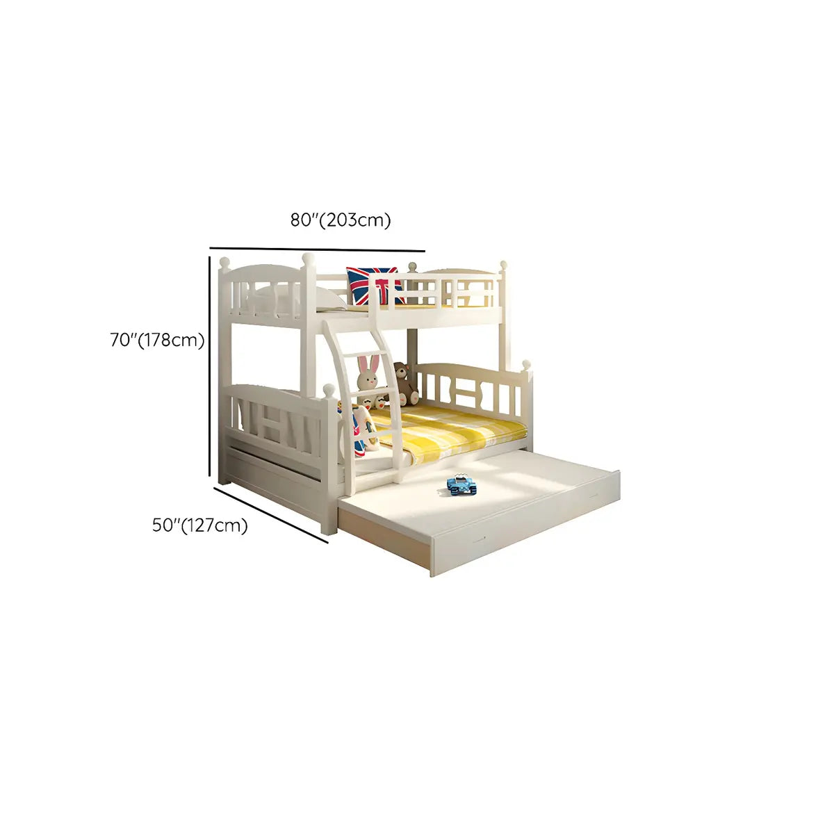 Solid Pine Wood White Bunk Bed with Guardrail and Mattress Image - 20