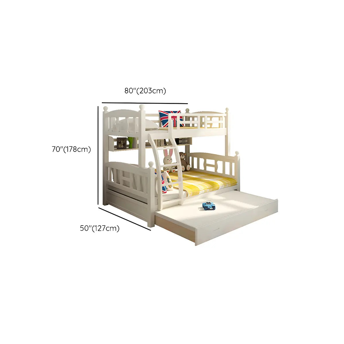 Solid Pine Wood White Bunk Bed with Guardrail and Mattress Image - 22