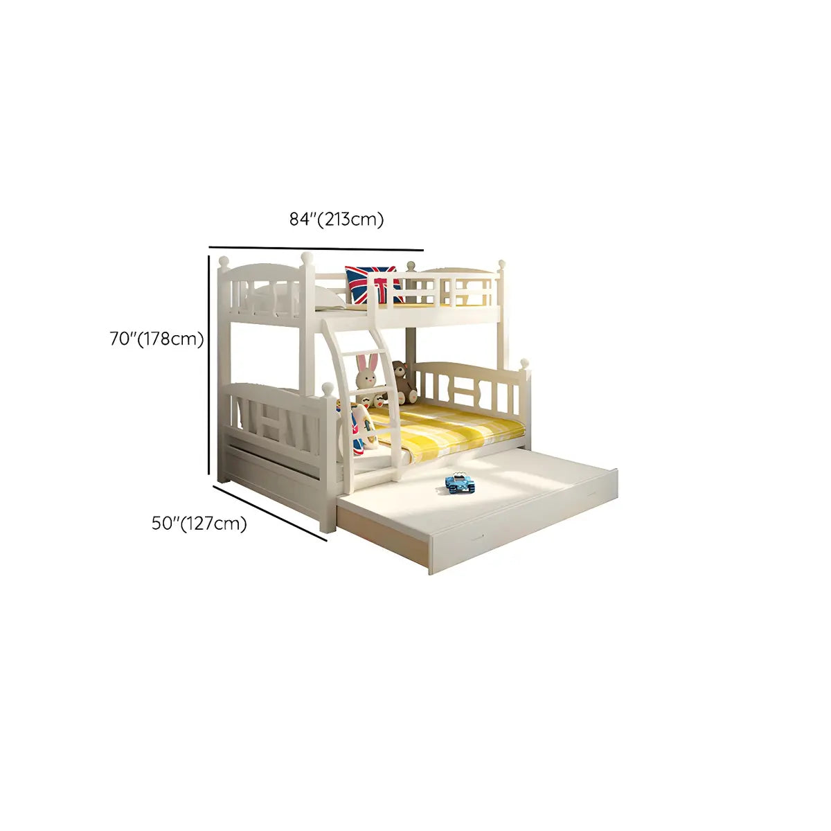 Solid Pine Wood White Bunk Bed with Guardrail and Mattress Image - 26