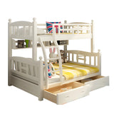 Solid Pine Wood White Bunk Bed with Guardrail and Mattress Image - 3