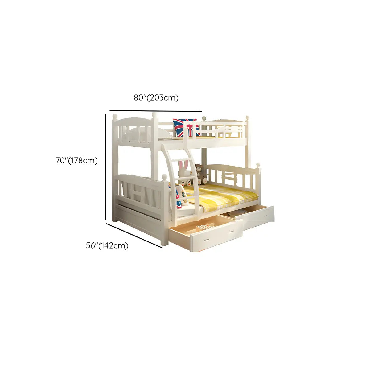 Solid Pine Wood White Bunk Bed with Guardrail and Mattress Image - 31