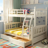 Solid Pine Wood White Bunk Bed with Guardrail and Mattress Image - 4