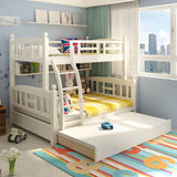 Solid Pine Wood White Bunk Bed with Guardrail and Mattress Image - 6