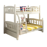 Solid Pine Wood White Bunk Bed with Guardrail and Mattress Image - 9