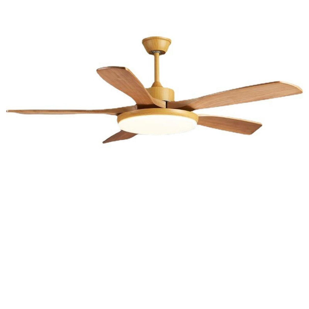 Solid Wood 3 Blades Drop Rod Ceiling Fan with LED Light Image - 5