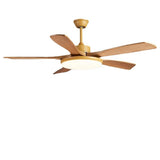 Solid Wood 3 Blades Drop Rod Ceiling Fan with LED Light Image - 5