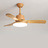 Solid Wood 3 Blades Drop Rod Ceiling Fan with LED Light Image - 6