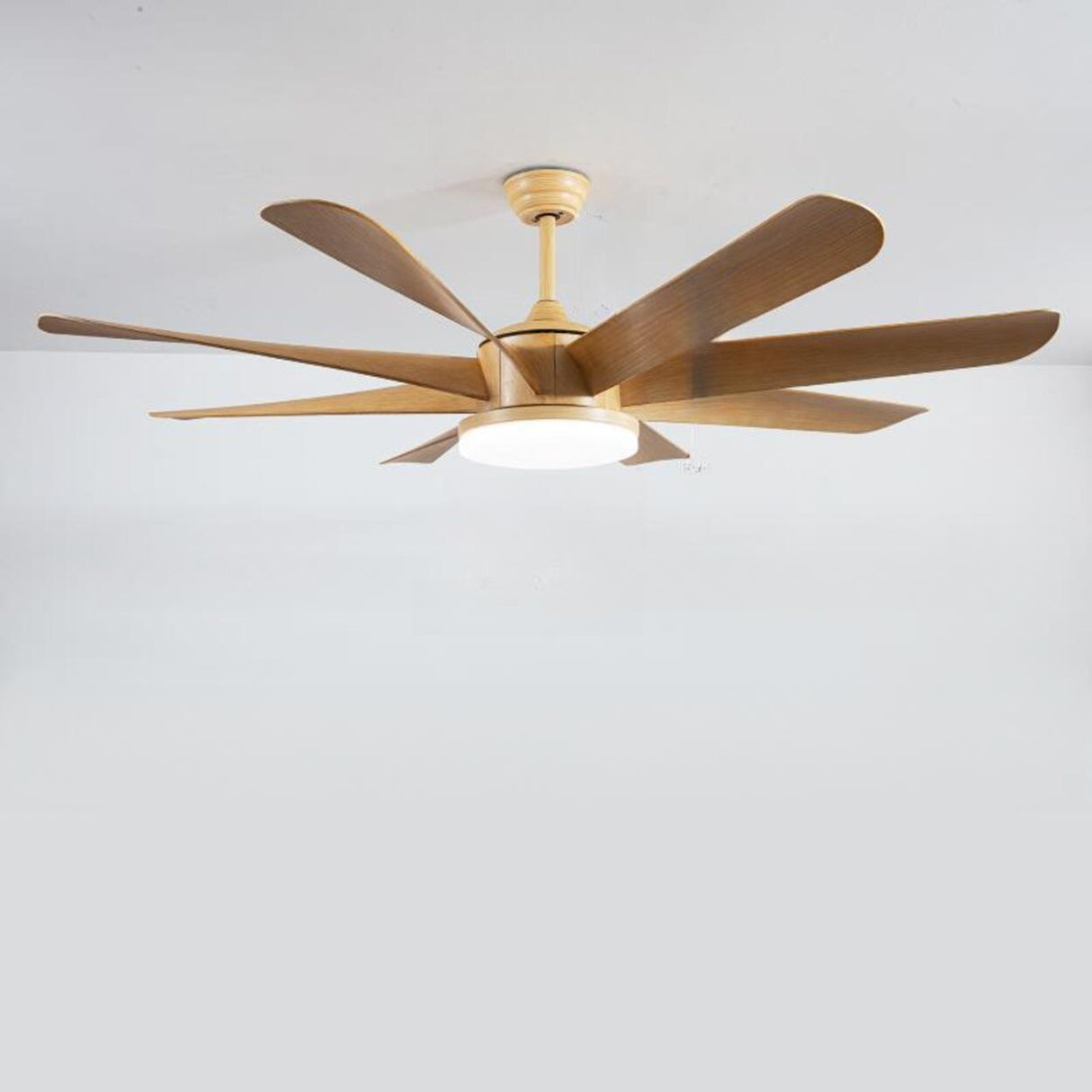 Solid Wood 3 Blades Drop Rod Ceiling Fan with LED Light Image - 8