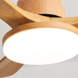 Solid Wood 3 Blades Drop Rod Ceiling Fan with LED Light Image - 9